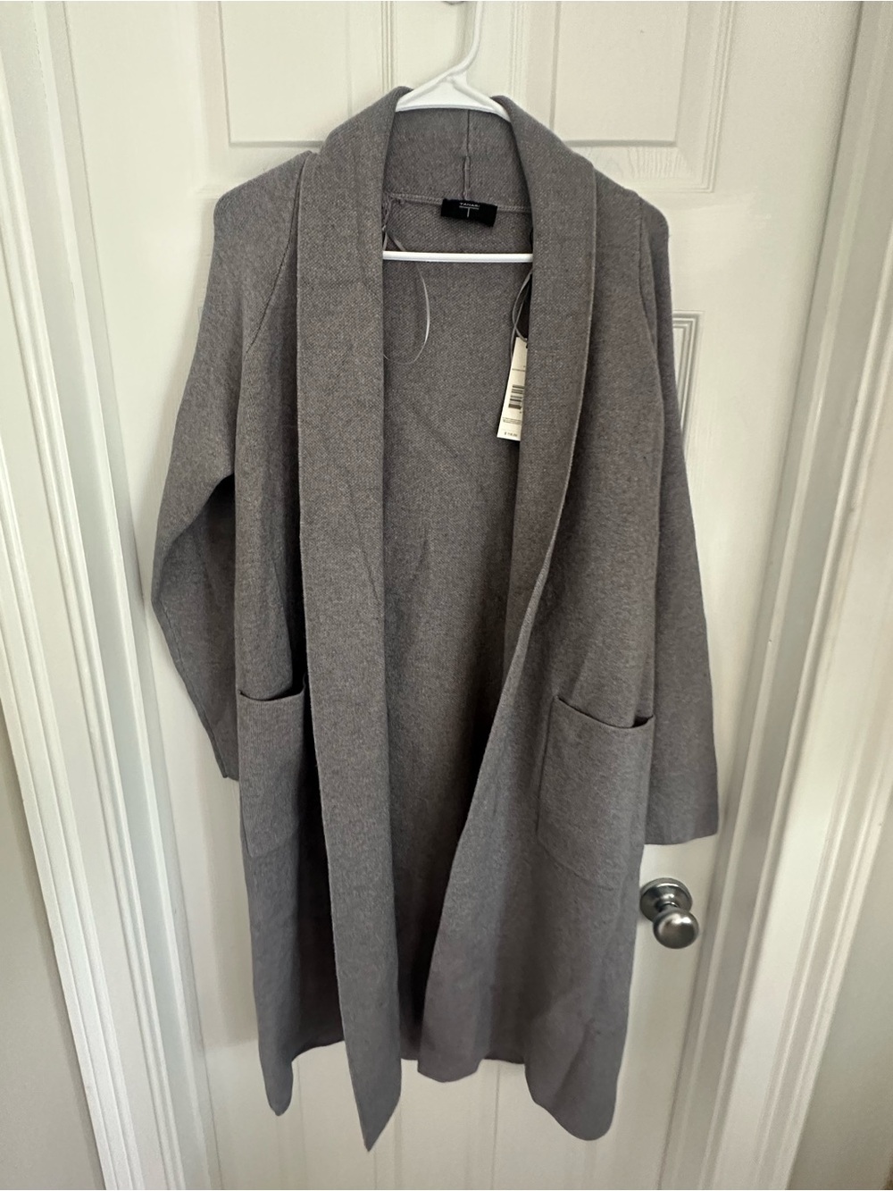 Tahari Gray Open-Front Draped Long Cardigan